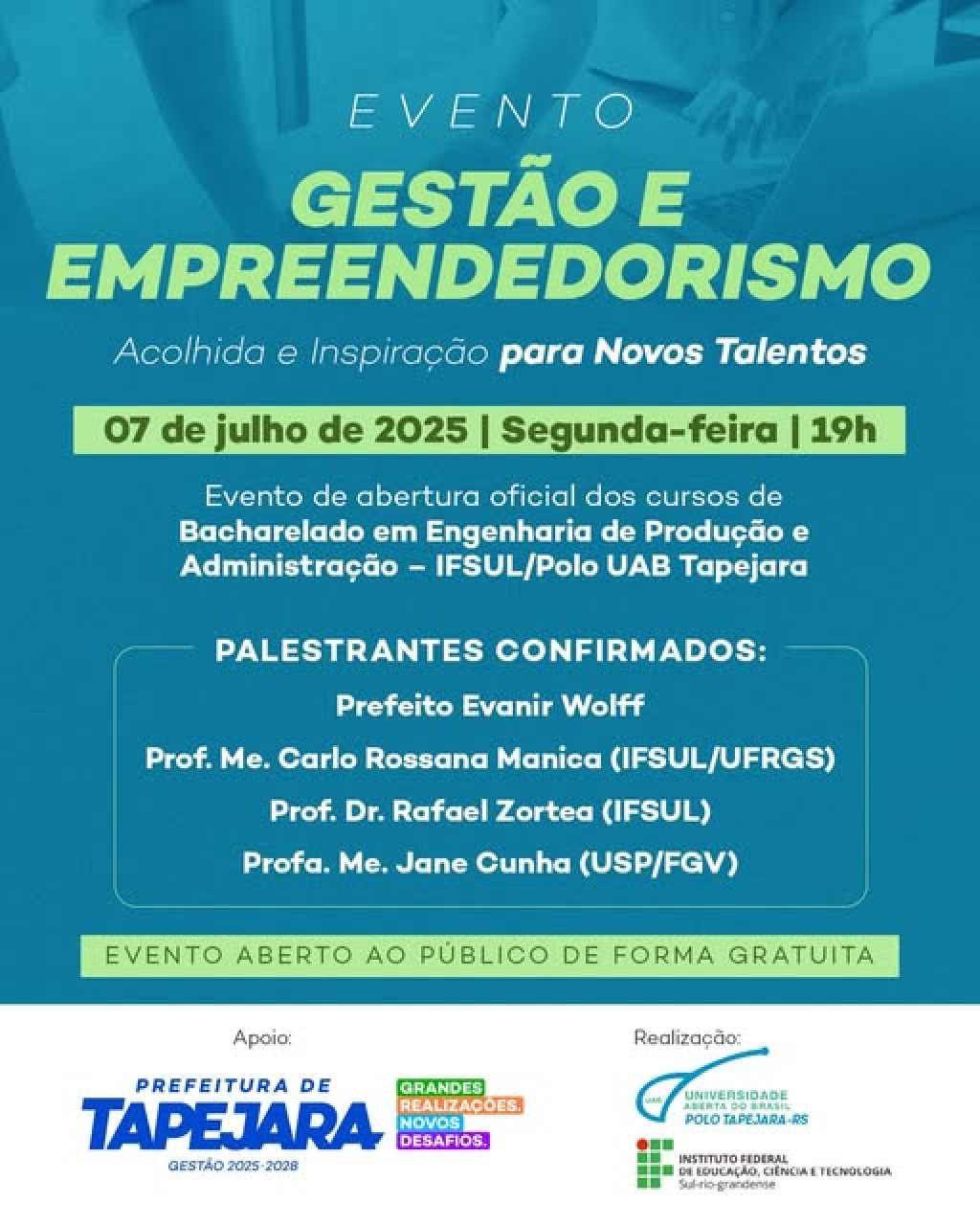Evento marca início oficial dos cursos de Administração e Engenharia de Produção do IFSUL em Tapejara